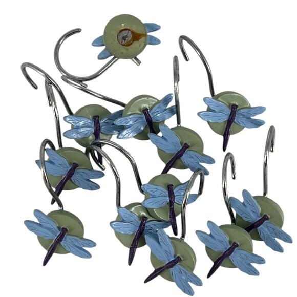 Dragonfly Accent Shower Curtain Rings Hooks Nature Inspired Bath Decor - Picture 9 of 11